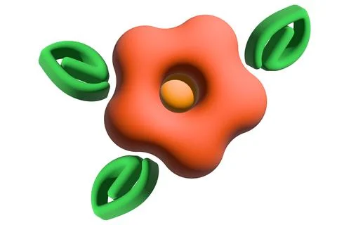 3D illustration. Abstract image of a flower with leaves in a minimalist cartoon Illustrazione stock