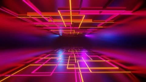 3D illustration abstract of an infinite rectangular shape tunnel with red and Stock Footage 259633894