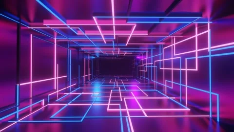 3D illustration abstract of an infinite rectangular shape tunnel with purple and Stock Footage 259633917