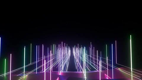 3d illustration abstract patterns of glowing lines on black background Stock Illustration