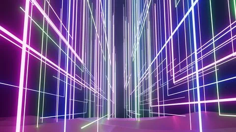 3d illustration abstract patterns of glowing lines on black background 스톡 일러스트
