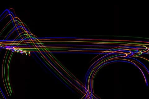 3D illustration. Abstract patterns of lights on black background. Lines of co Stock Illustration