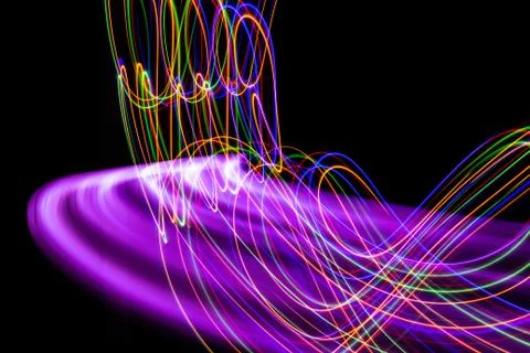 3D illustration. Abstract patterns of lights on black background. Lines of co Stock Illustration