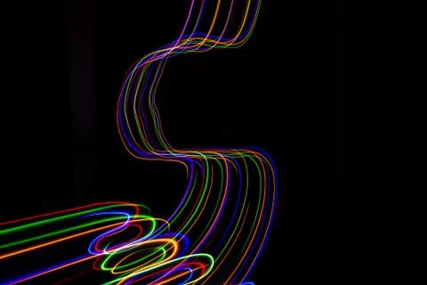 3D illustration. Abstract patterns of lights on black background. Lines of co Stock Illustration