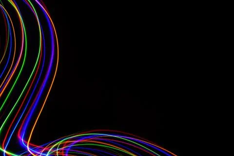 3D illustration. Abstract patterns of lights on black background. Lines of co Stock Illustration