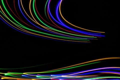 3D illustration. Abstract patterns of lights on black background. Lines of co Stock Illustration