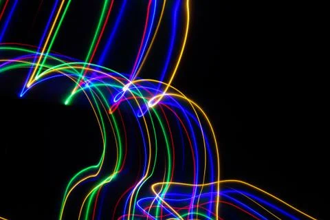 3D illustration. Abstract patterns of lights on black background. Lines of co Stock Illustration