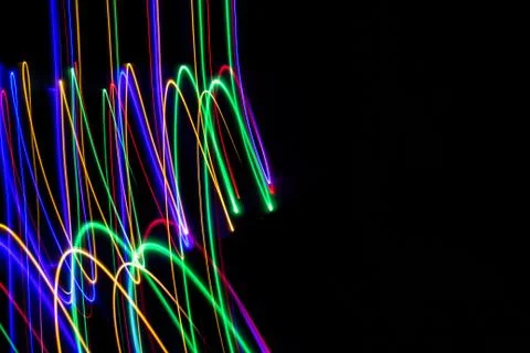 3D illustration. Abstract patterns of lights on black background. Lines of co Stock Illustration