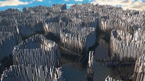 3D illustration of abstract render structure made of millions columns Illustrazione stock