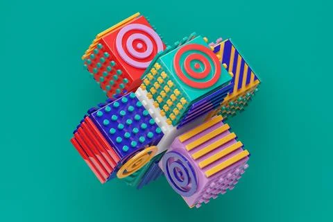 3D illustration Abstract shape with different geometric patterns on each side Stock Illustration