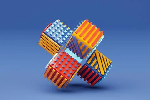 3D illustration Abstract shape with different geometric patterns on each side Stock Illustration