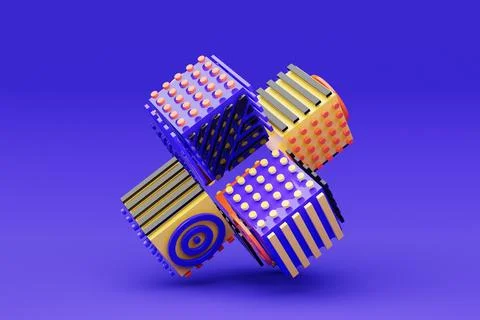 3D illustration Abstract shape with different geometric patterns on each side Fotos de archivo