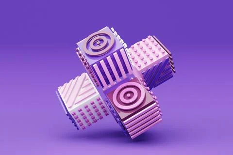 3D illustration, abstract shape illusion of various squares with patterns, is Stock Photos