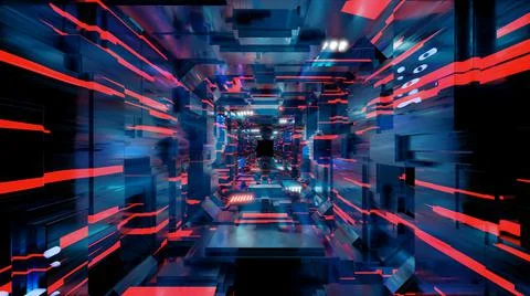 3d illustration of abstract technological tunnel design. 스톡 일러스트