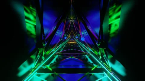 3D illustration abstract of a triangle-shape loop pattern tunnel with blue and Stock Footage 259634008