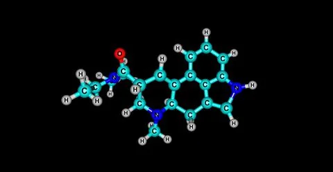 3D illustration of Acetorphine molecular structure isolated on black Stock Illustration