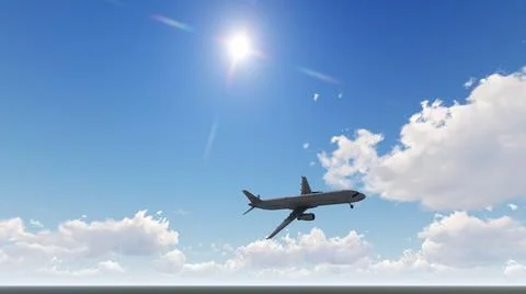 3D illustration of an airplane in the sky on a background of clouds. 3D rende Stock Illustration