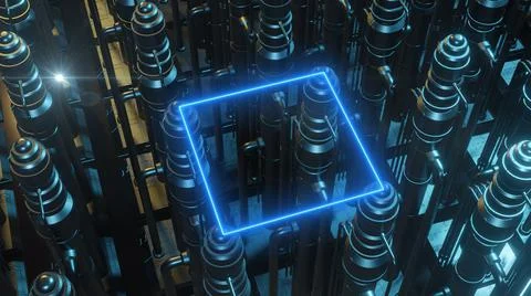 3d illustration -  alien sci-fi city with optical flares Stock Illustration