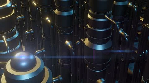 3d illustration - alien sci-fi city with optical flares	 Stock Illustration