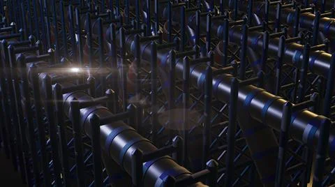 3d illustration - alien sci-fi city with optical flares. Stock Illustration