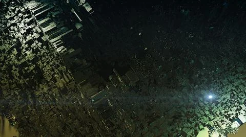 3d illustration - alien sci-fi city with optical flares Stock Illustration