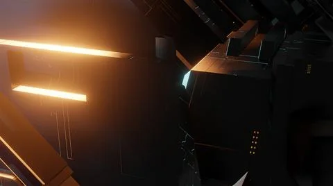 3d illustration - alien sci-fi city with optical flares Stock Illustration