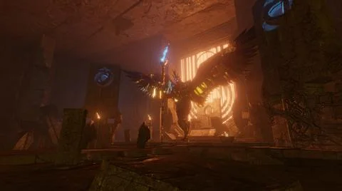 3d illustration - alien sci-fi concept of the angel with wings on dark backgr Stock Illustration