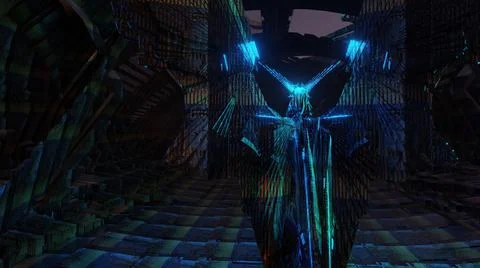 3d illustration - alien sci-fi city with optical flares. Stock Illustration