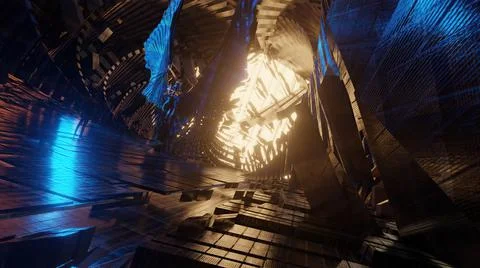 3d illustration - alien sci-fi city with optical flares. Stock Illustration