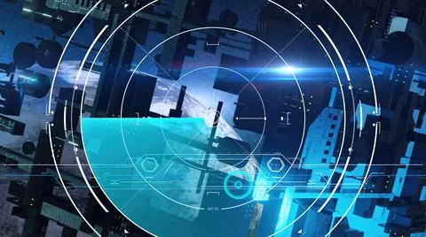 3d illustration - alien sci-fi city with optical flares. Stock Illustration