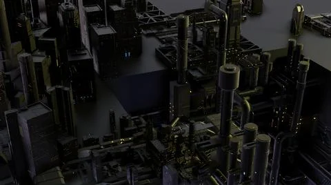 3d illustration - alien sci-fi city with optical flares Stock Illustration