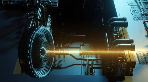 3d illustration - alien sci-fi city with optical flares Stock Illustration