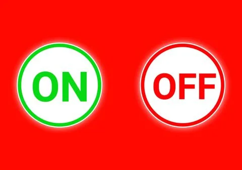 3D Illustration On and Off toggle switch on red background Stock-Illustration
