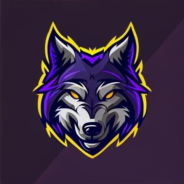 3d illustration of an angry wolf face on a dark background Illustrazione stock