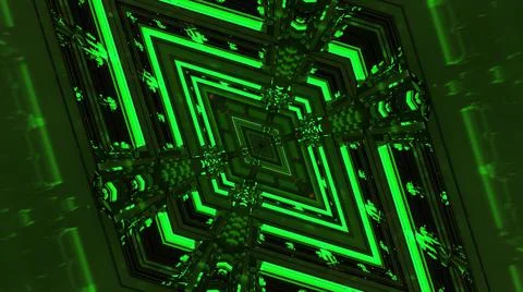 3D illustration of an angular neon green rhombus shaped geometric mandala 스톡 일러스트