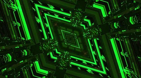 3D illustration of an angular neon green rhombus shaped geometric mandala Illustrazione stock