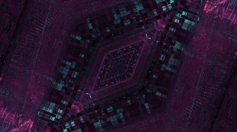 3D illustration of an angular rhombus shaped kaleidoscopic pattern enlightened 库存插图