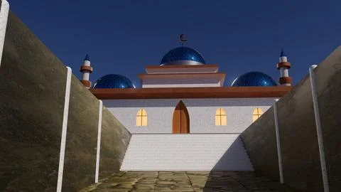 3d illustration arab mosque on the background of sunset in the desert, Ramadan Stock Illustration