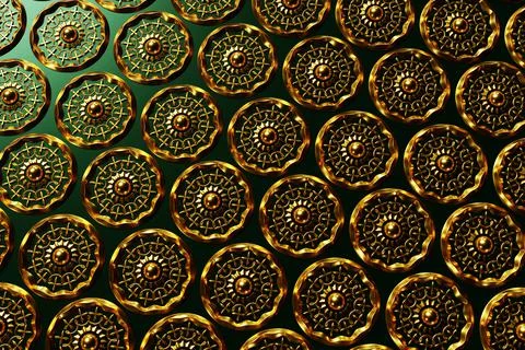 3d illustration arabic pattern background. arabic design of copper circular o Stock Illustration