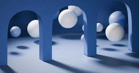 3d illustration architectural composition in monochrome blue Stock Illustration