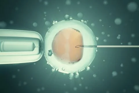 3d illustration Artificial insemination process. Glass needle fertilizing a Stock Illustration