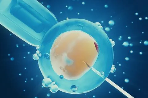 3d illustration Artificial insemination process. Glass needle fertilizing a Stock Illustration