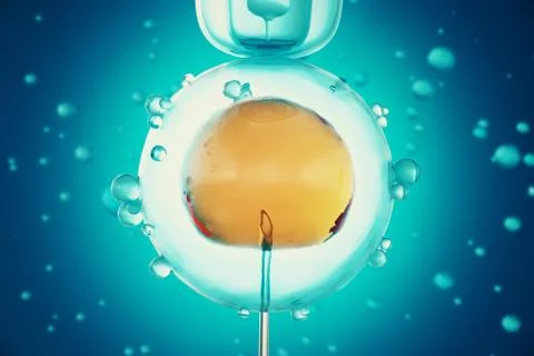 3d illustration Artificial insemination process. Glass needle fertilizing a Stock Illustration