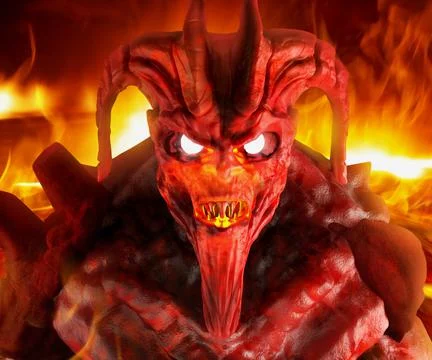 3d illustration artwork of a hellish demon creature face. Stock Illustration