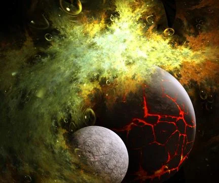 3D illustration artwork of space with planets and  nebulas Stock Illustration