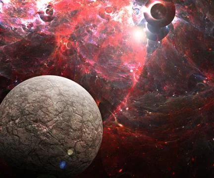 3D illustration artwork of space with planets and  nebulas Illustrazione stock