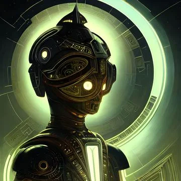 3d illustration of Astral Robot, glowing lights, Abstract background Stock Illustration