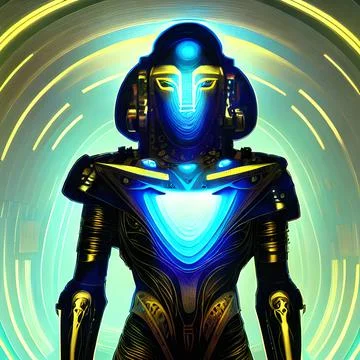 3d illustration of Astral Robot, glowing lights, Abstract background Stock Illustration