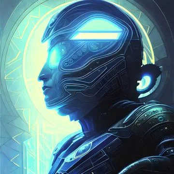 3d illustration of Astral Robot, glowing lights, Abstract background Stock Illustration