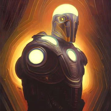 3d illustration of Astral Robot, glowing lights, Abstract background Stock Illustration